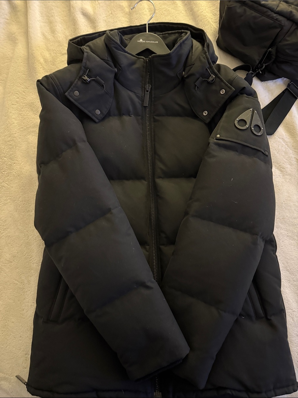 Moose Knuckles Black Hooded Quilted Puffer Jacket